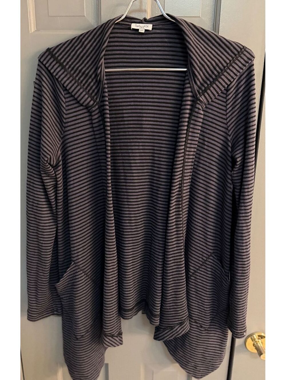 Splendid Women's Lavender/Black Striped Hooded Cardigan Size L